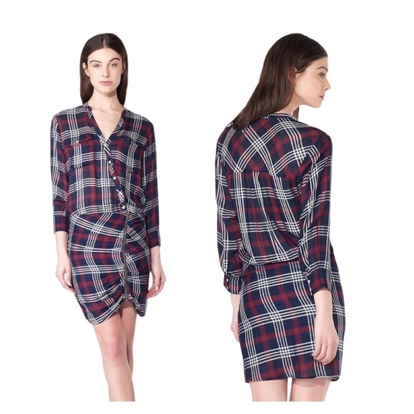 VERONICA BEARD Red Blue Plaid Emory Ruched Zipper Mini Dress Size 2 - Picture 2 of 12